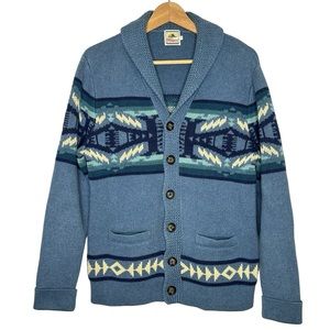Pendleton Surf Blue Geometric Aztec Print Knitwear Sweater Cardigan Size S